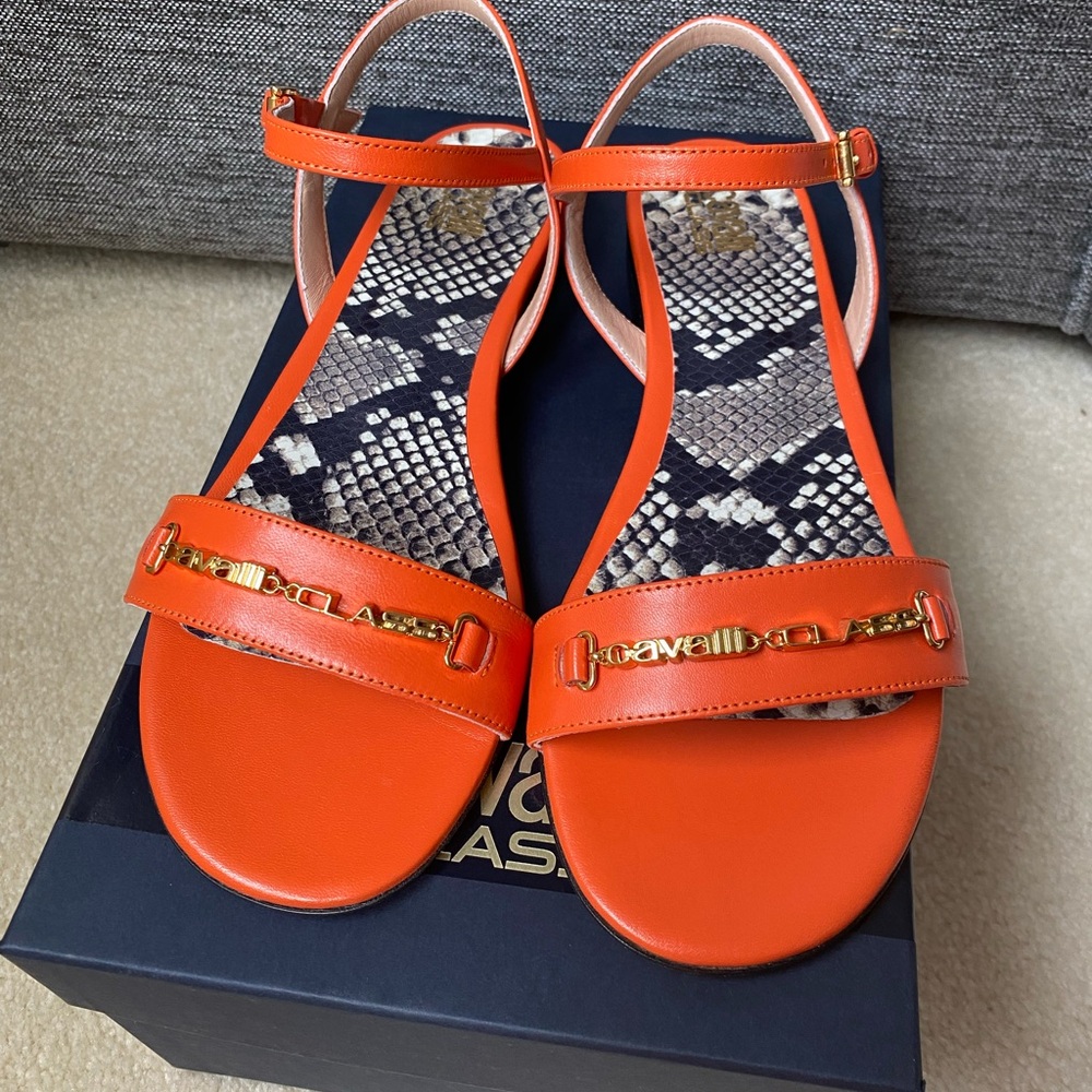 Cavalli Class Orange Sandals with Geometric Pattern